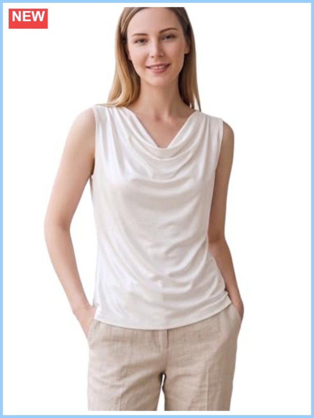 100% Mulberry Silk Tank Top Cowl Neck Sleeveless Dressy Blouse